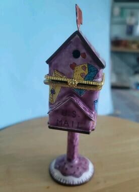 Empress Arts Miniature Enamel Mailbox Stamp Holder Dispenser Trinket Box